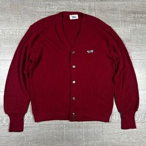 Vintage JCPenney The Fox Sweater Cardigan Burgundy Red XL V-Neck 80s Retro Mens